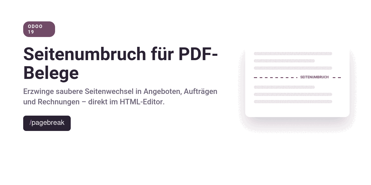 Odoo 19 Seitenumbruch mit /pagebreak