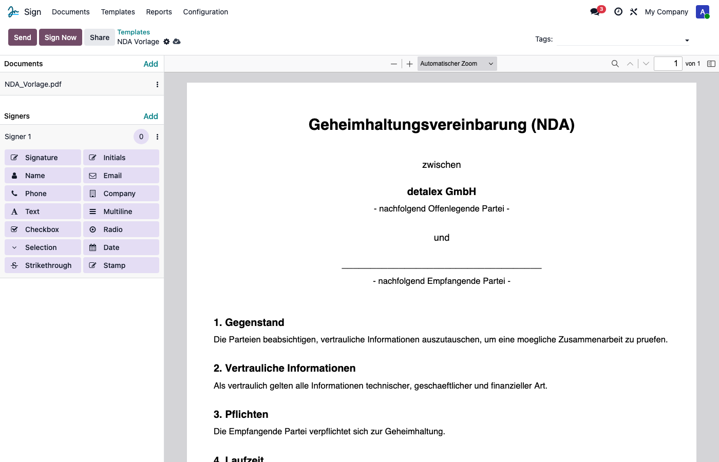 Signaturfelder per Drag and Drop platzieren