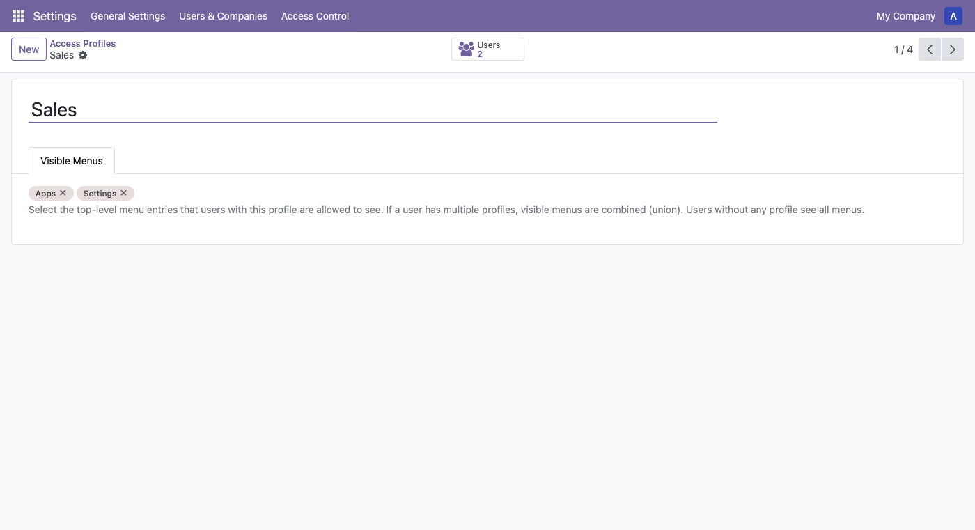 Access Profile form view