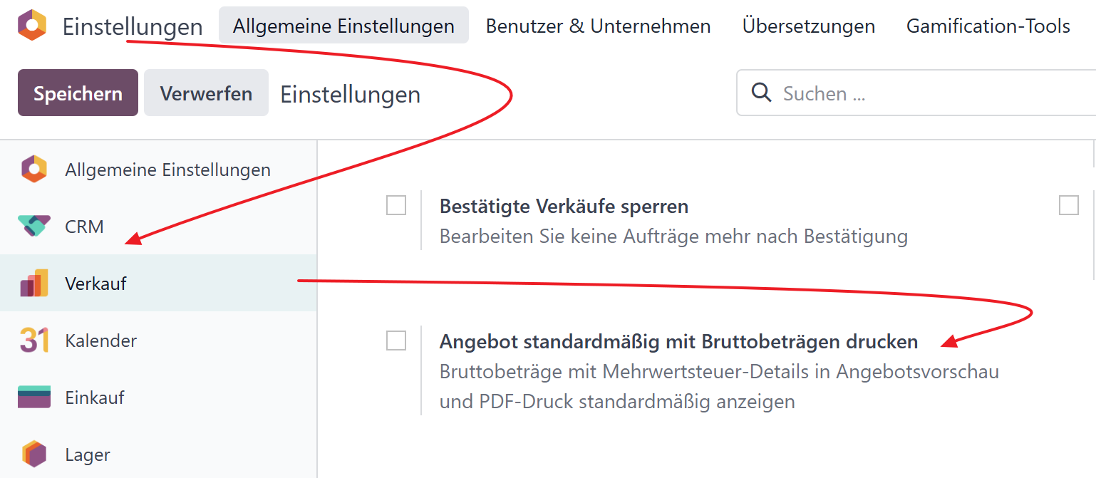 Einstellungen für Standard-BRUTTO-Modus