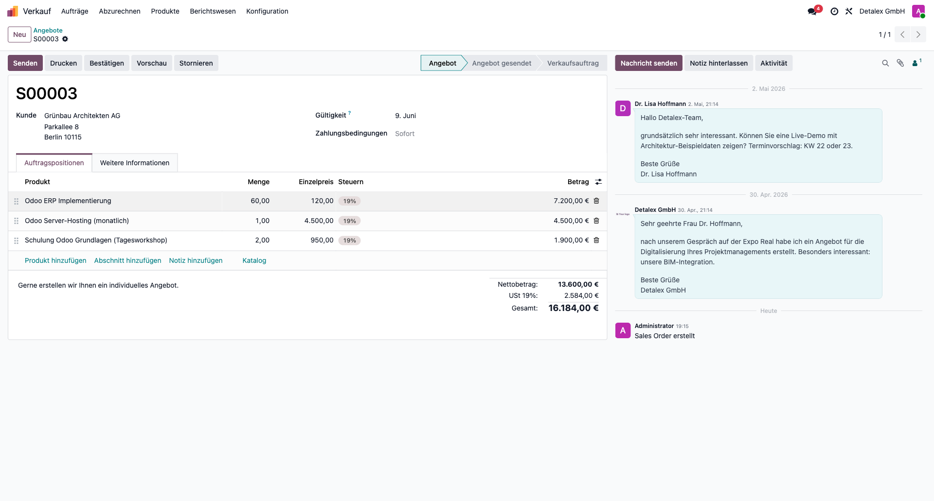 Angebot in Odoo